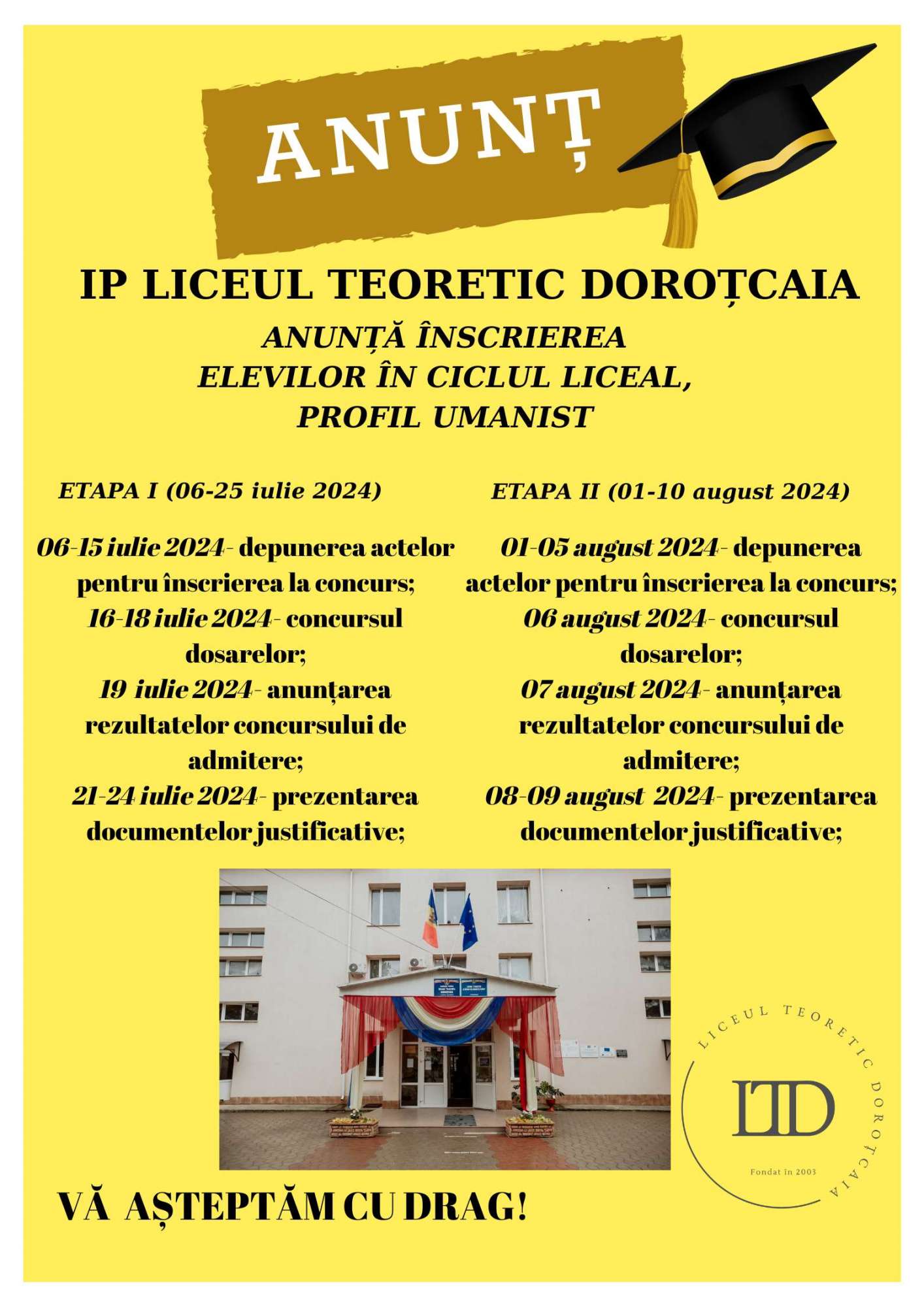 ADMITEREA ÎN CLASA a X-a | Liceul Teoretic Doroțcaia